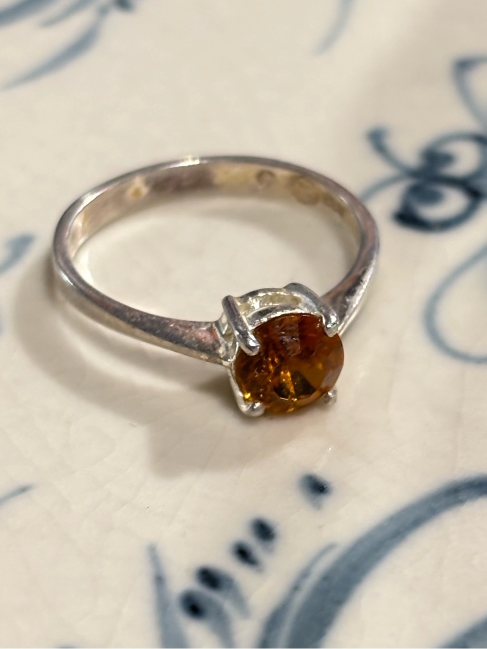 925 Sterling Silver Orange Citrine Style Gemstone Solitaire Ring Size 7